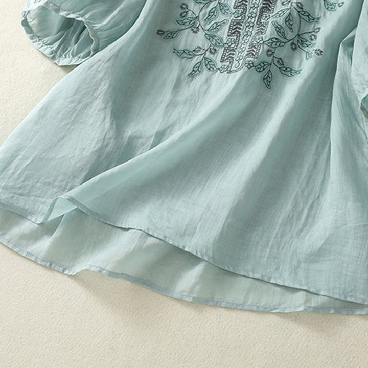 Buddha Stones Embroidered Lace Casual Women's Cotton Linen Half Sleeve T-shirt - image 16