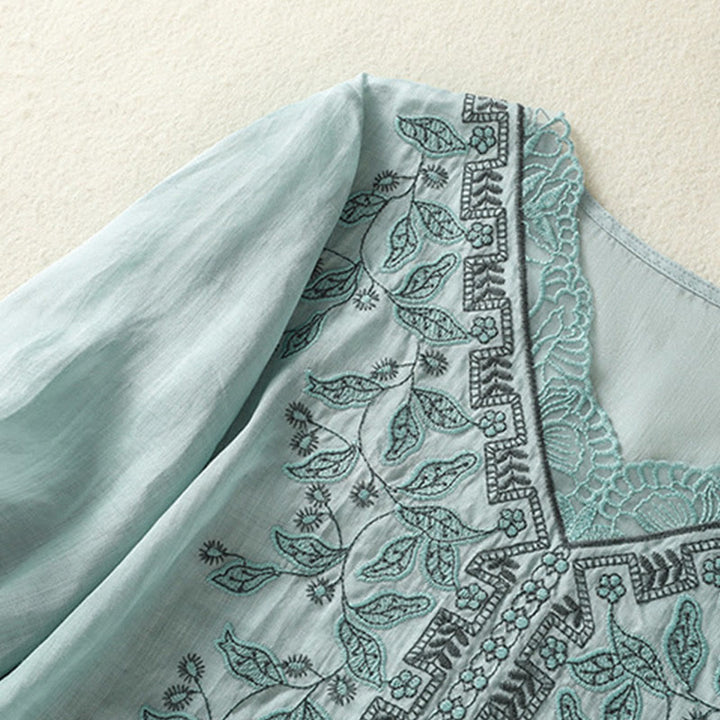 Buddha Stones Embroidered Lace Casual Women's Cotton Linen Half Sleeve T-shirt - image 11