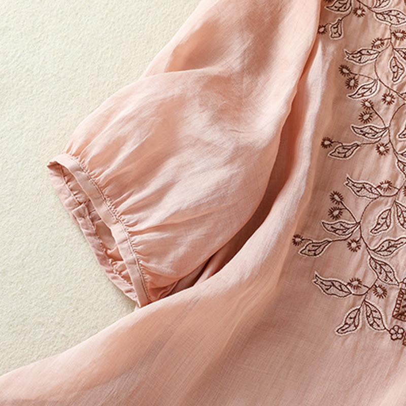 Buddha Stones Embroidered Lace Casual Women's Cotton Linen Half Sleeve T-shirt - image 27