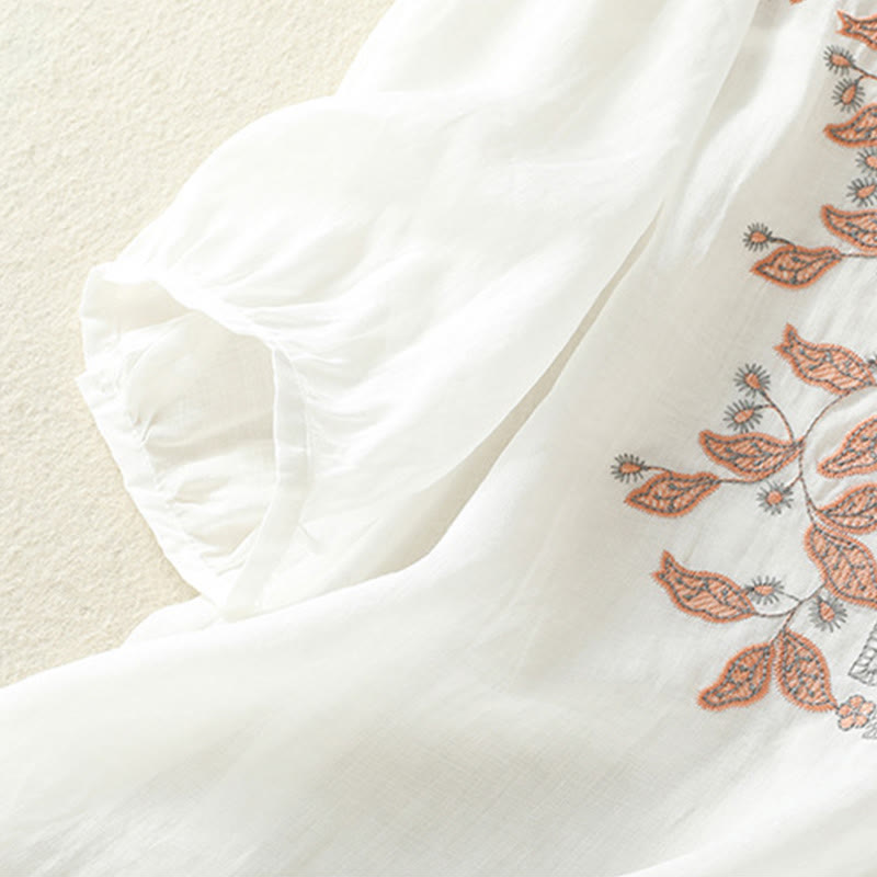 Buddha Stones Embroidered Lace Casual Women's Cotton Linen Half Sleeve T-shirt - image 33