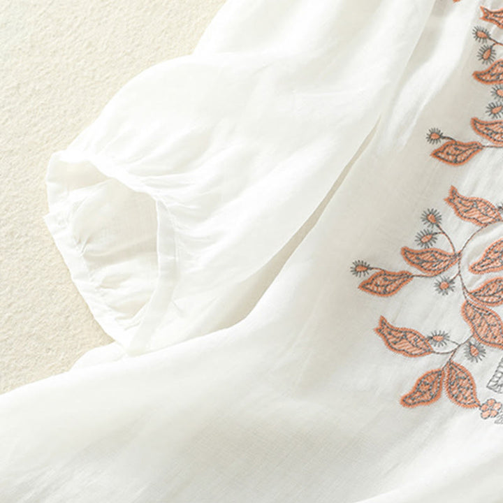 Buddha Stones Embroidered Lace Casual Women's Cotton Linen Half Sleeve T-shirt - image 33