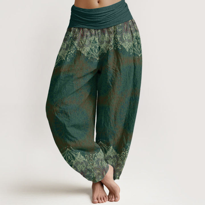 Buddha Stones Pure Cotton Casual Lycoris Radiata Mandala Pattern Women's Elastic Waist Harem Pants - SeaGreen - US22，UK/AU26，EU54 (6XL) - image 9