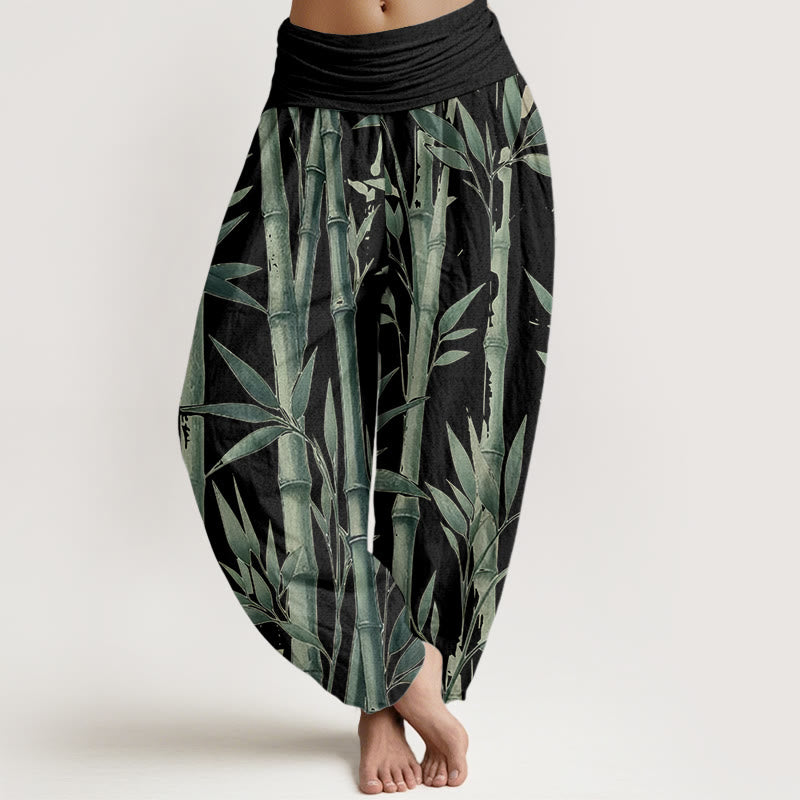 Buddha Stones Pure Cotton Casual Bamboo Leaves Pattern Women's Elastic Waist Harem Pants - Black - US22，UK/AU26，EU54 (6XL) - image 9