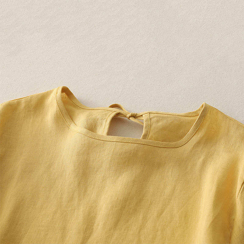 Buddha Stones Casual Plain Ruffled Hem Crew Neck Tie Women's Polyester T-shirt - image 1