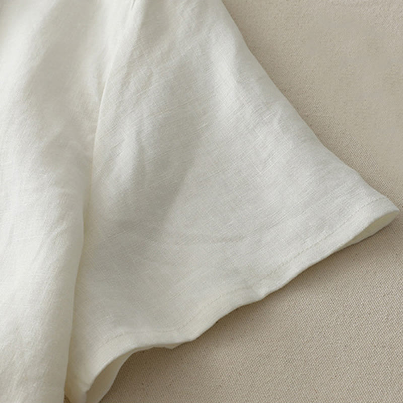 Buddha Stones Casual Plain Ruffled Hem Crew Neck Tie Women's Polyester T-shirt - image 6