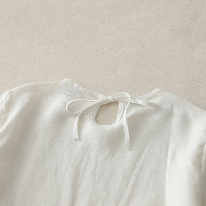 Buddha Stones Casual Plain Ruffled Hem Crew Neck Tie Women's Polyester T-shirt - image 12