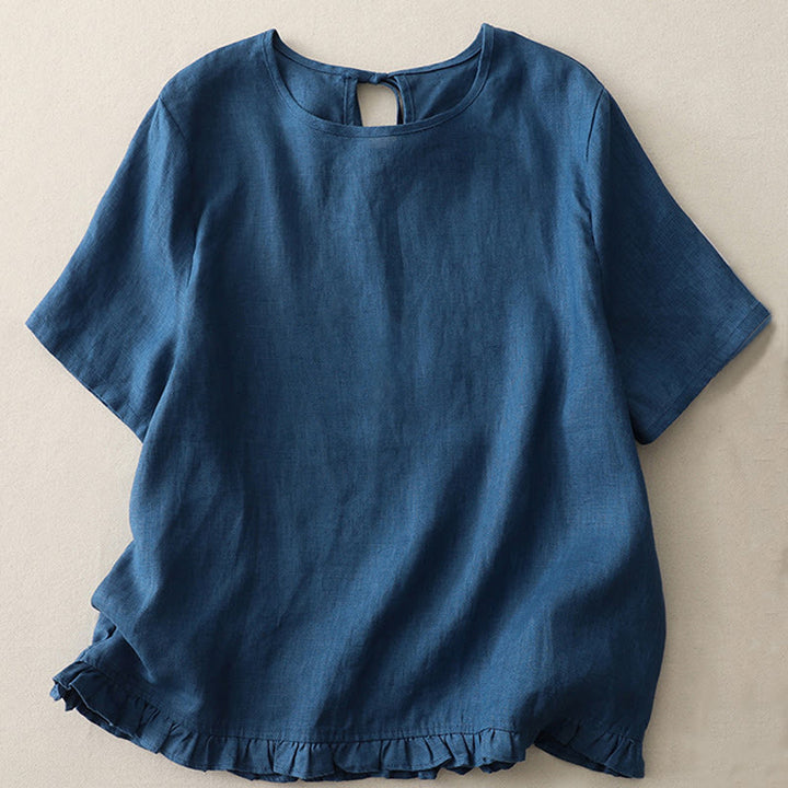 Buddha Stones Casual Plain Ruffled Hem Crew Neck Tie Women's Polyester T-shirt - SteelBlue - US8-10，UK/AU12-14，EU40-42 (2XL) - image 13