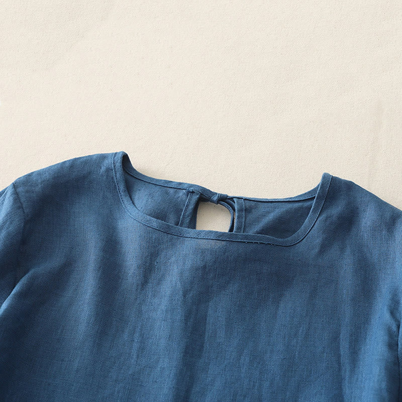 Buddha Stones Casual Plain Ruffled Hem Crew Neck Tie Women's Polyester T-shirt - image 15