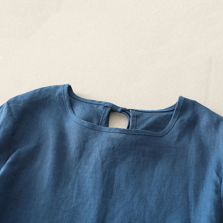 Buddha Stones Casual Plain Ruffled Hem Crew Neck Tie Women's Polyester T-shirt - image 15