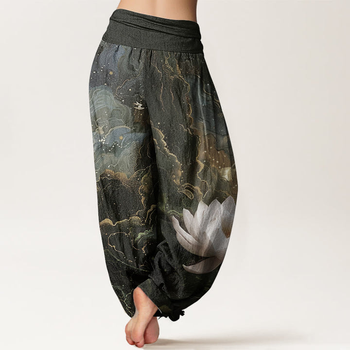 Buddha Stones Pure Cotton Casual Lotus Starry Sky Clouds Pattern Women's Elastic Waist Harem Pants - image 7