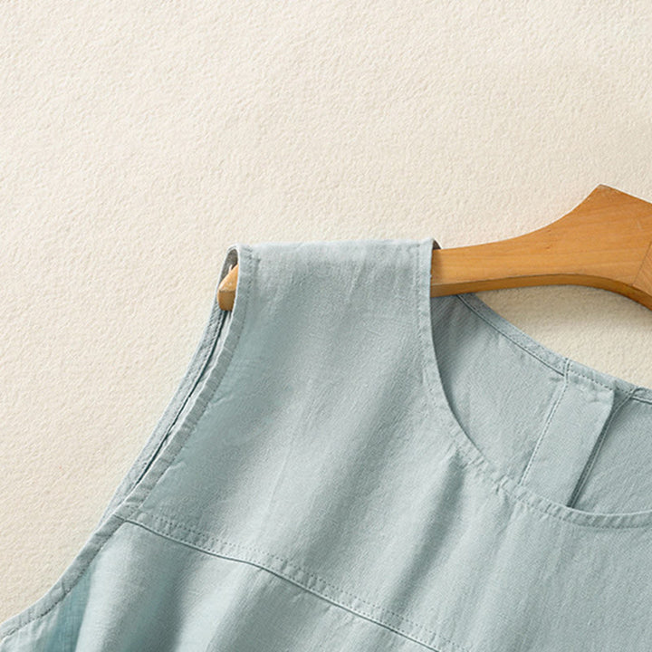 Buddha Stones Simple Crew Neck Button Design Women's Cotton Sleeveless Vest - image 10