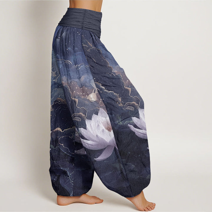 Buddha Stones Pure Cotton Casual Lotus Starry Sky Clouds Pattern Women's Elastic Waist Harem Pants - image 11