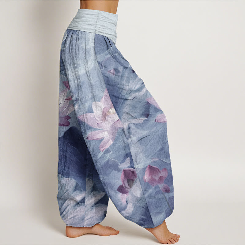 Buddha Stones Pure Cotton Casual Lotus Petal Pond Pattern Women's Elastic Waist Harem Pants - image 11