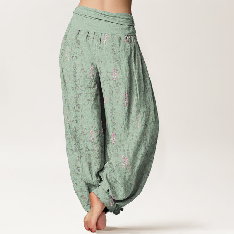 Buddha Stones Cotton Casual Tiny Flowers Pattern Women's Elastic Waist Harem Pants - image 2