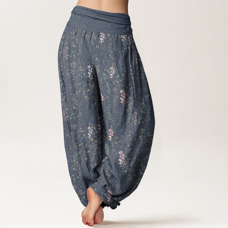 Buddha Stones Cotton Casual Tiny Flowers Pattern Women's Elastic Waist Harem Pants - image 6