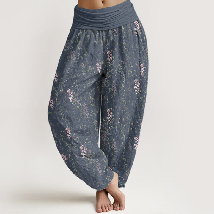 Buddha Stones Cotton Casual Tiny Flowers Pattern Women's Elastic Waist Harem Pants - SteelBlue - US22，UK/AU26，EU54 (6XL) - image 4