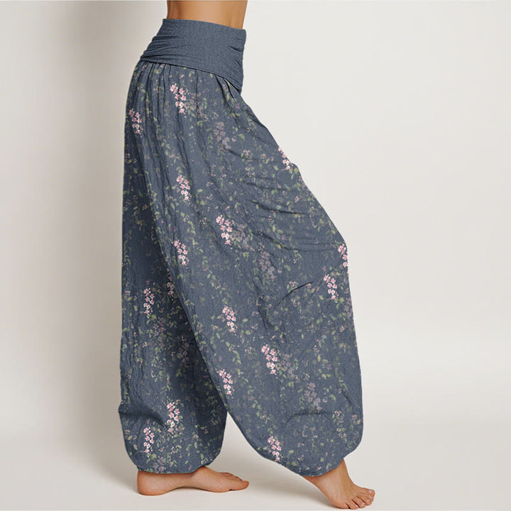 Buddha Stones Cotton Casual Tiny Flowers Pattern Women's Elastic Waist Harem Pants - image 5