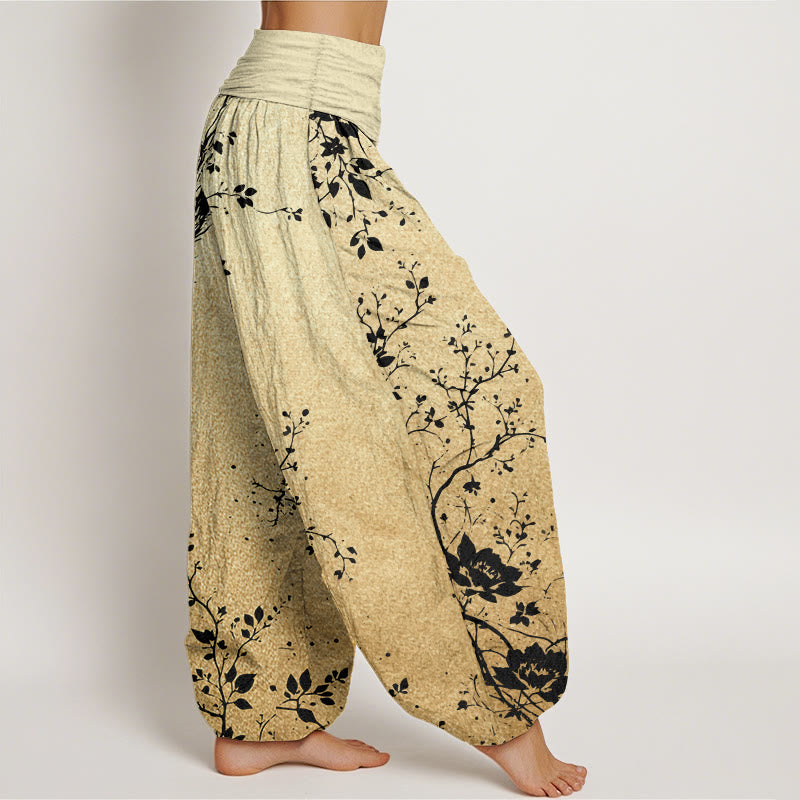 Buddha Stones Pure Cotton Casual Dragon Flower Leaf Pattern Women's Elastic Waist Harem Pants - image 11