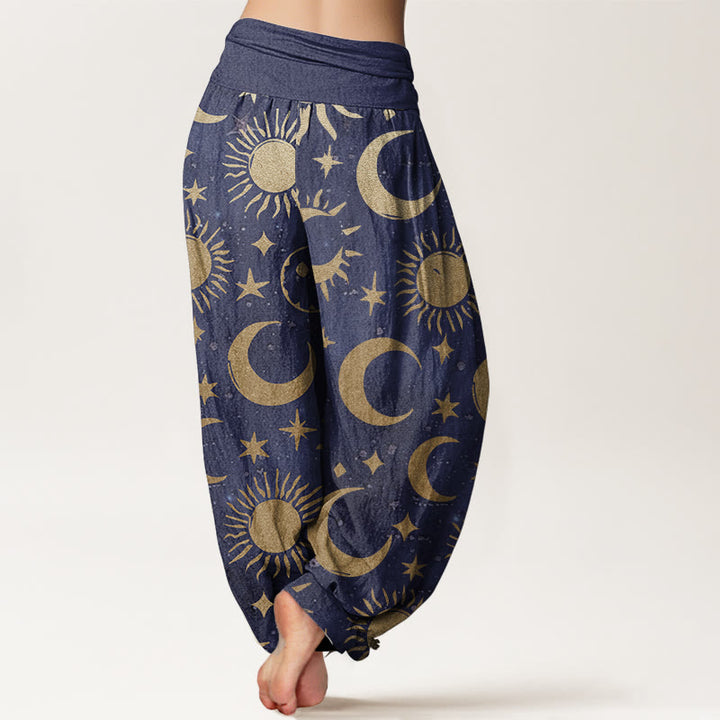 Buddha Stones Pure Cotton Crescent Moon Sun Stars Pattern Design Women's Elastic Waist Harem Pants - image 7