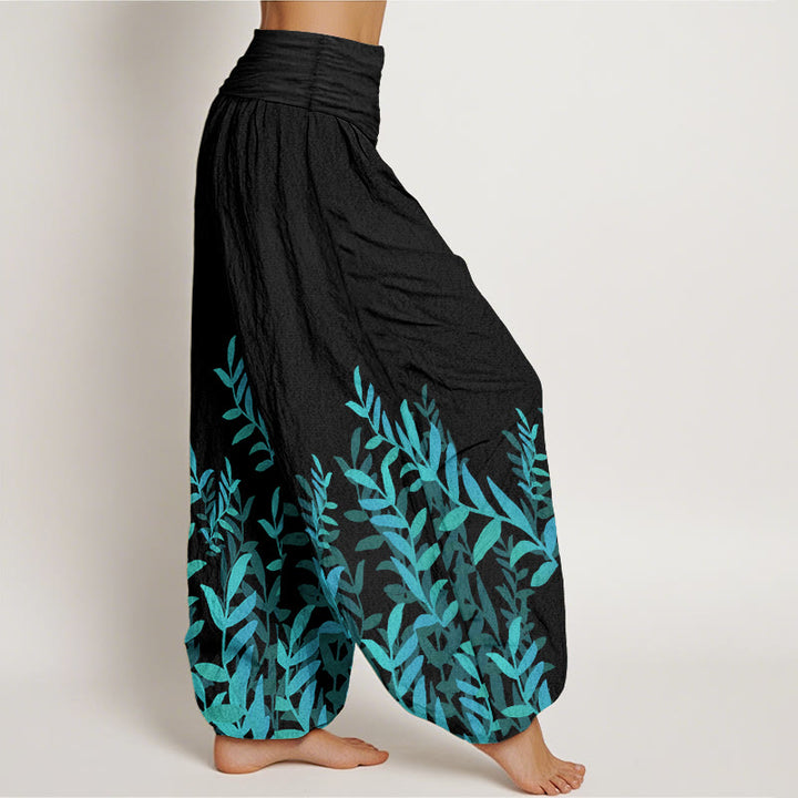 Buddha Stones Pure Cotton Casual Leaves Pattern Women's Elastic Waist Harem Pants - image 2