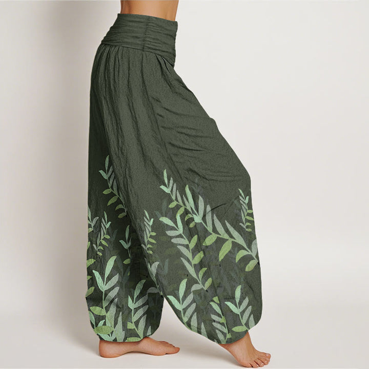 Buddha Stones Pure Cotton Casual Leaves Pattern Women's Elastic Waist Harem Pants - image 8