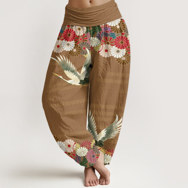 Buddha Stones Cotton Casual Crane Chrysanthemum Pattern Women's Elastic Waist Harem Pants - DarkGoldenrod - US22，UK/AU26，EU54 (6XL) - image 7