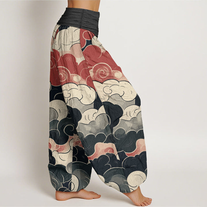 Buddha Stones Pure Cotton Casual Auspicious Clouds Pattern Women's Elastic Waist Harem Pants - image 2