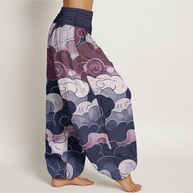 Buddha Stones Pure Cotton Casual Auspicious Clouds Pattern Women's Elastic Waist Harem Pants - image 8