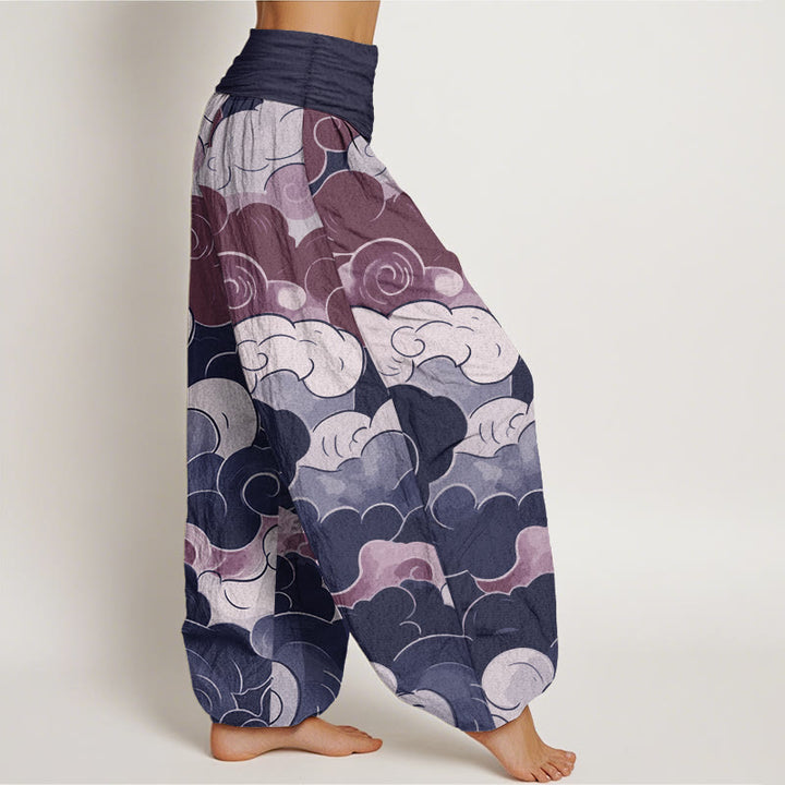 Buddha Stones Pure Cotton Casual Auspicious Clouds Pattern Women's Elastic Waist Harem Pants - image 8
