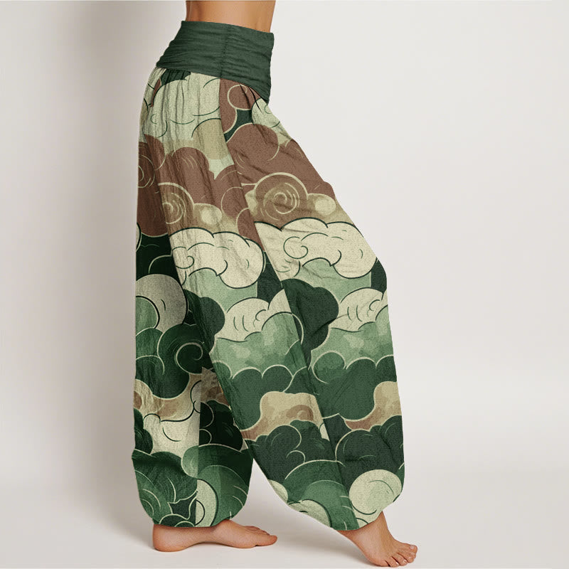 Buddha Stones Pure Cotton Casual Auspicious Clouds Pattern Women's Elastic Waist Harem Pants - image 11