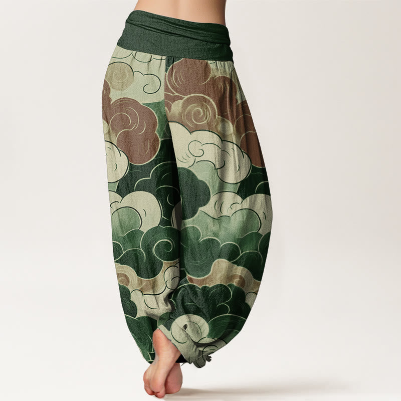 Buddha Stones Pure Cotton Casual Auspicious Clouds Pattern Women's Elastic Waist Harem Pants - image 10