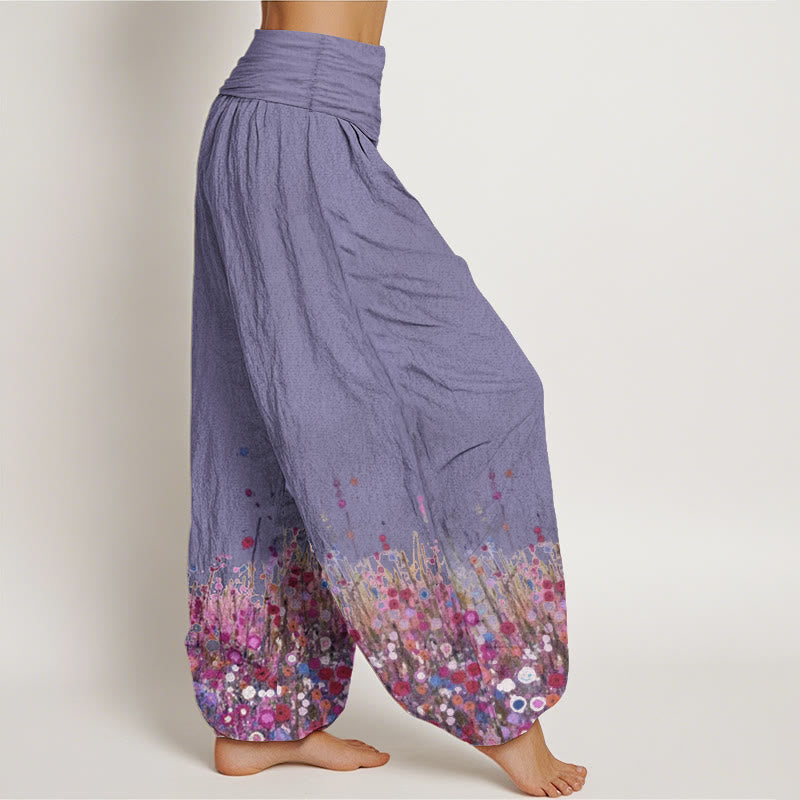Buddha Stones Pure Cotton Casual Colorful Wildflower Field Pattern Women's Elastic Waist Harem Pants - image 8