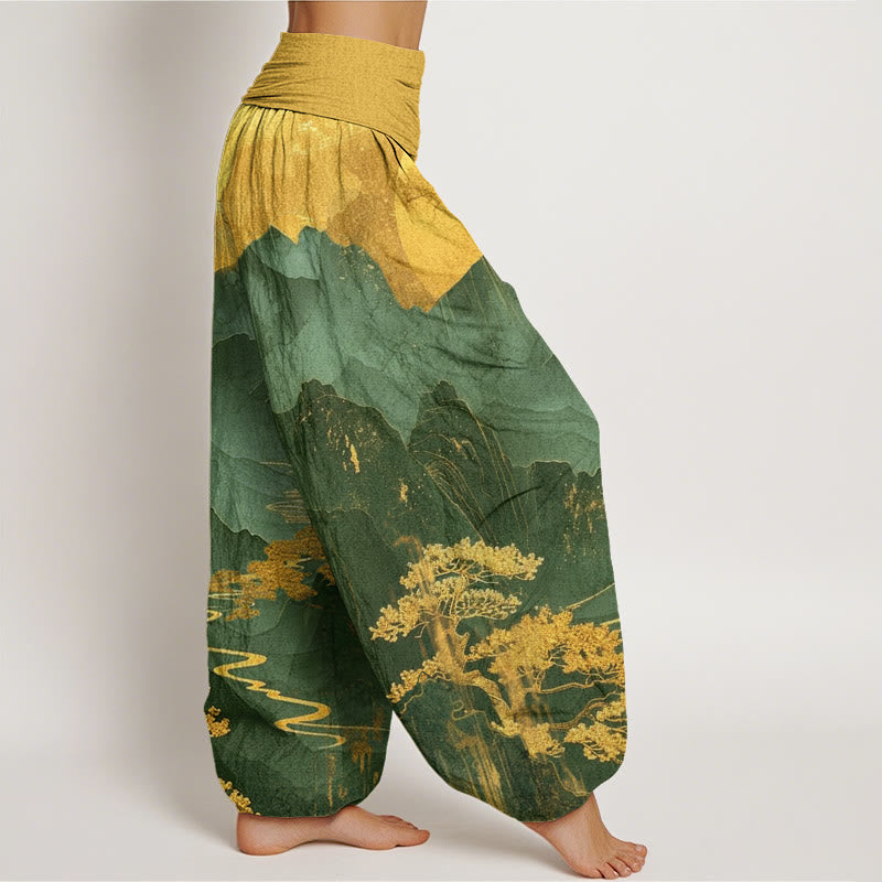 Buddha Stones Cotton Casual Mountains Trees Branches Pattern Women's Elastic Waist Harem Pants - image 5