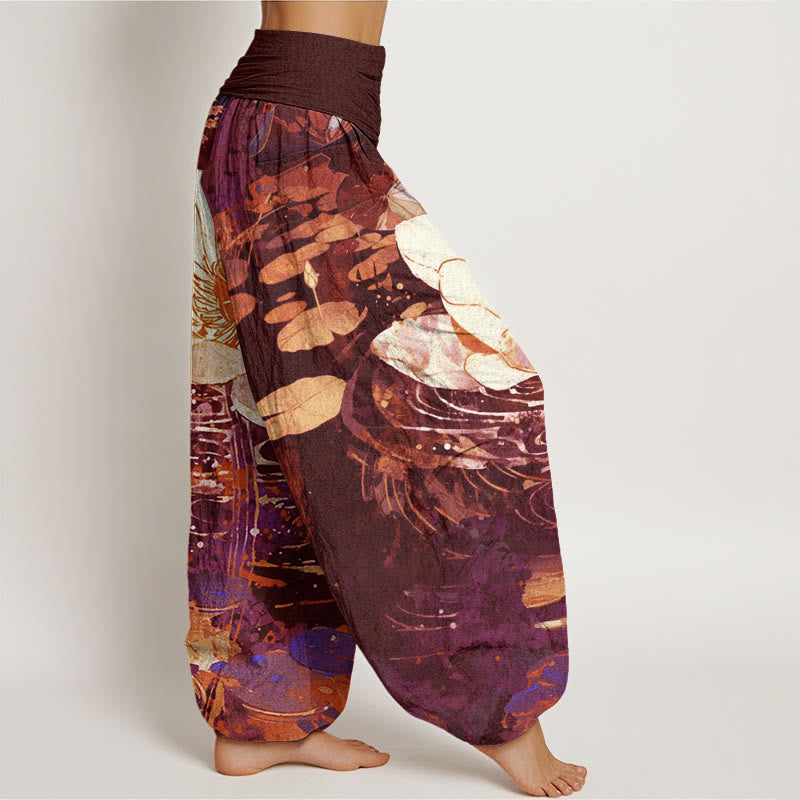 Buddha Stones Cotton Casual Charming Lotus Flower Pattern Women's Elastic Waist Harem Pants - image 5