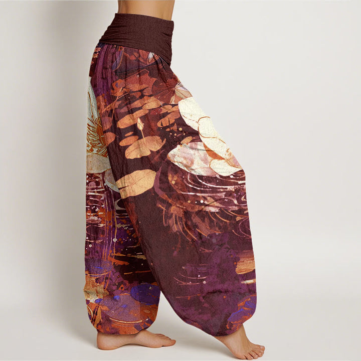 Buddha Stones Cotton Casual Charming Lotus Flower Pattern Women's Elastic Waist Harem Pants - image 5