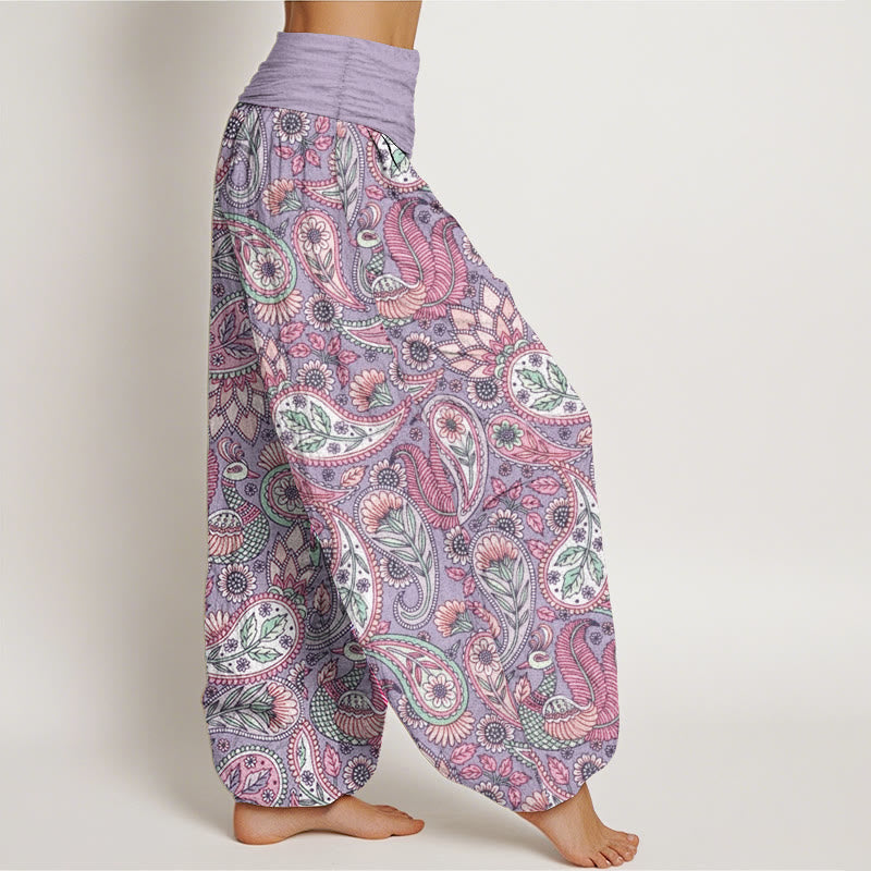 Buddha Stones Pure Cotton Cashew Flower Peacock Sunflower Design Women's Elastic Waist Harem Pants - image 2