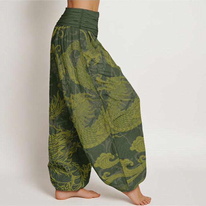 Buddha Stones Pure Cotton Dragon Auspicious Clouds Women's Elastic Waist Harem Pants - image 7