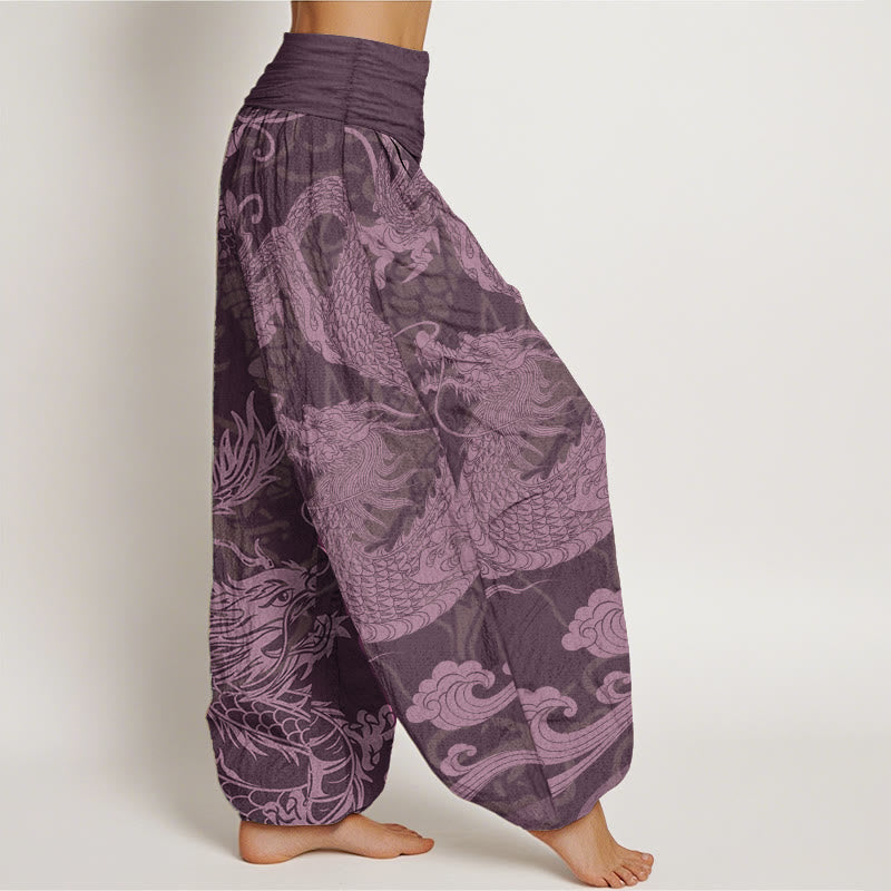 Buddha Stones Pure Cotton Dragon Auspicious Clouds Women's Elastic Waist Harem Pants - image 10