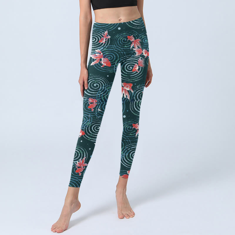 Buddha Stones Red Koi Fish Water Ripple Print Gym Leggings Women's Yoga Pants - image 5