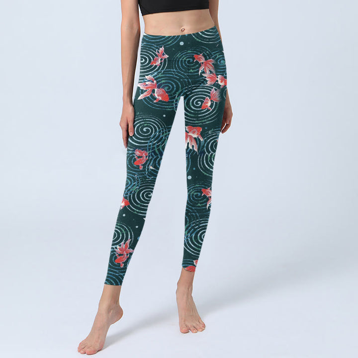 Buddha Stones Red Koi Fish Water Ripple Print Gym Leggings Women's Yoga Pants - image 5
