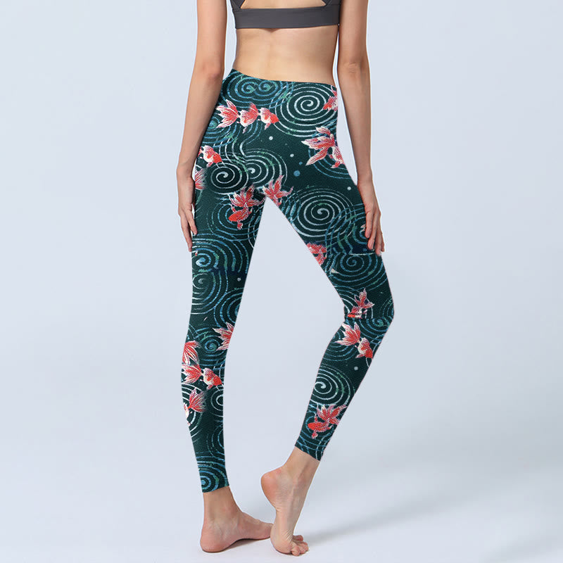 Buddha Stones Red Koi Fish Water Ripple Print Gym Leggings Women's Yoga Pants - image 4