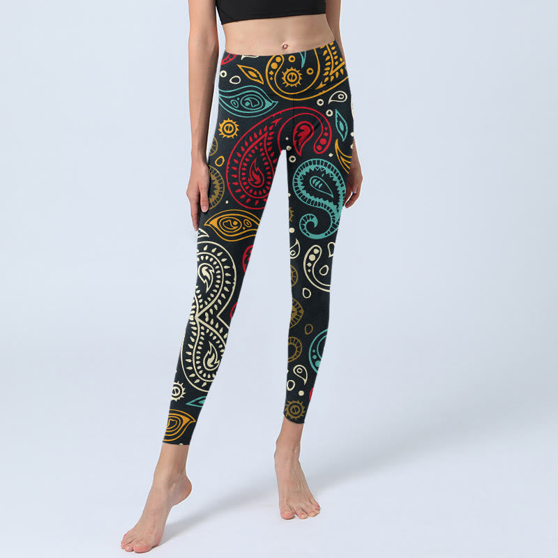 Buddha Stones Colorful Paisley Print Gym Leggings Women's Yoga Pants - image 5