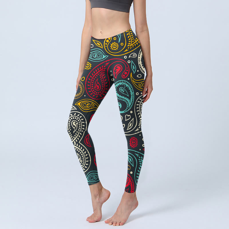 Buddha Stones Colorful Paisley Print Gym Leggings Women's Yoga Pants - Black - US18，UK/AU22，EU50 (4XL) - image 0
