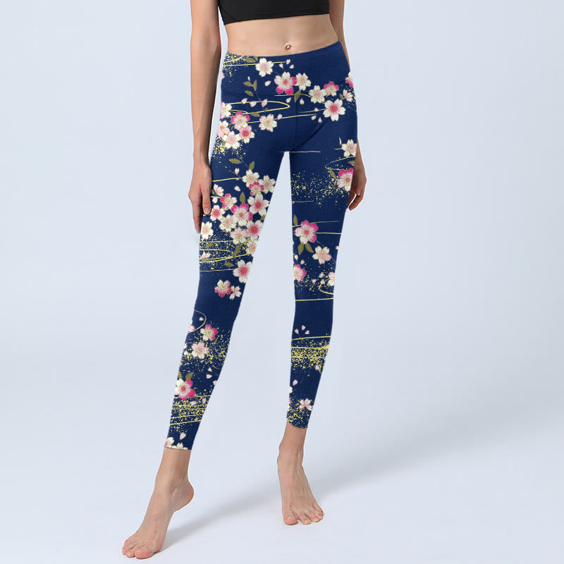 Buddha Stones Pink Magenta Flowers Green Leaves Print Gym Leggings Women's Yoga Pants - image 5