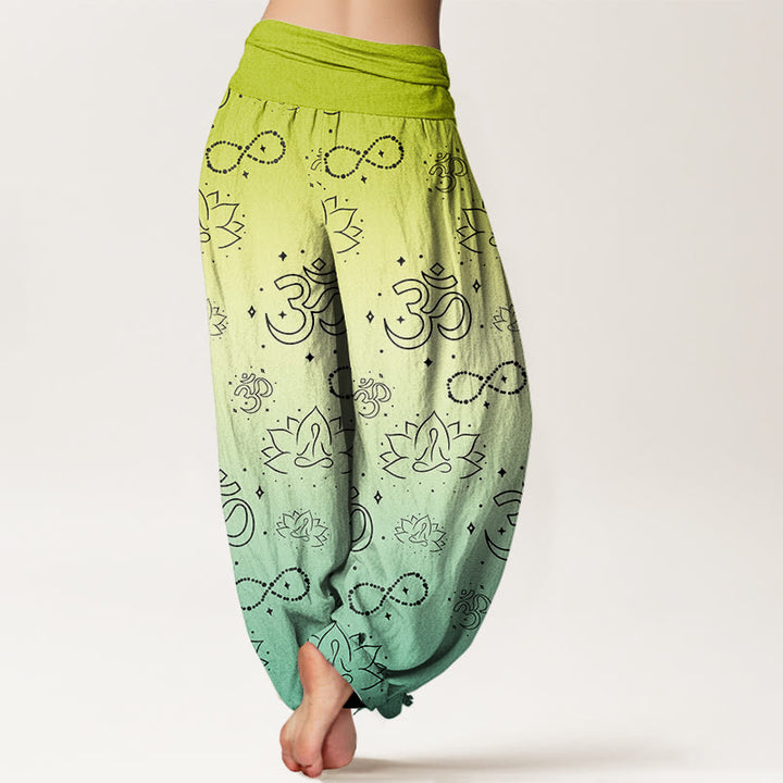 Buddha Stones Cotton OM Symbol Lotus Meditating Figure Infinity Pattern Women's Elastic Waist Harem Pants - image 5