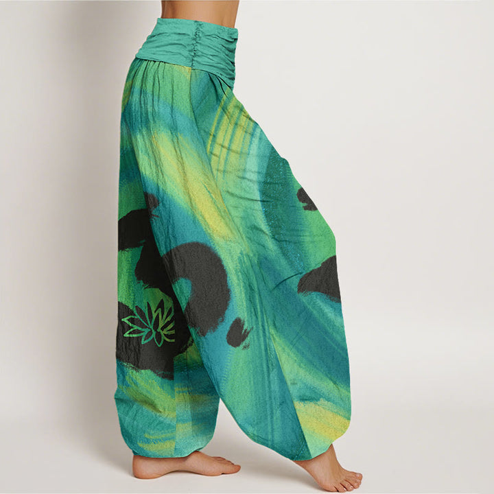 Buddha Stones OM Symbol Lotus Flower Pattern Women's Elastic Waist Harem Pants - image 2