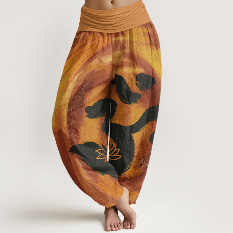 Buddha Stones Cotton OM Symbol Lotus Flower Pattern Women's Elastic Waist Harem Pants - Peru - US22，UK/AU26，EU54 (6XL) - image 4