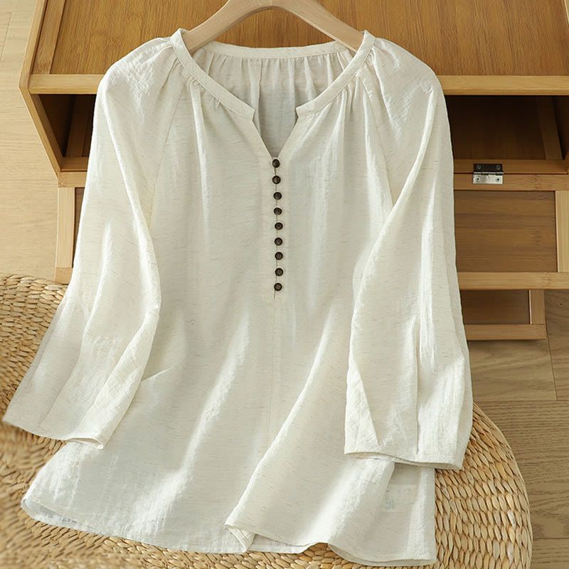 Buddha Stones White Plain Button Three Quarter Sleeve Women's Shirt - White - US14，UK/AU18，EU46 (2XL) - image 0