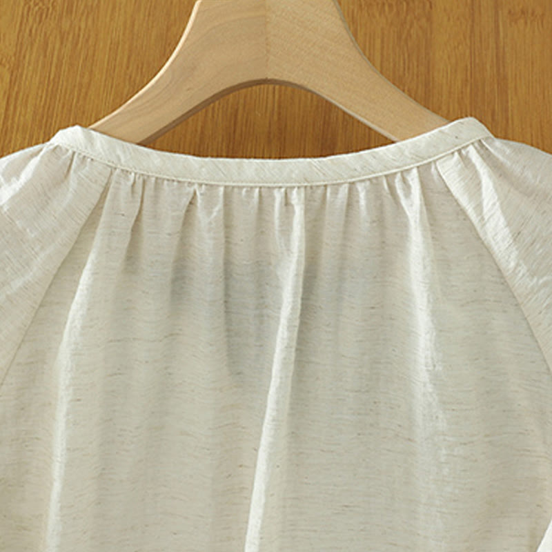 Buddha Stones White Plain Button Three Quarter Sleeve Women's Shirt - image 6