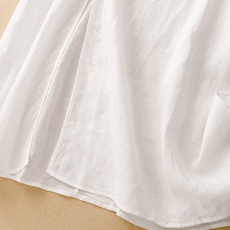 Buddha Stones Summer V-Neck Frog-Button Short Sleeve Cotton Linen Women's Midi Dress - image 17